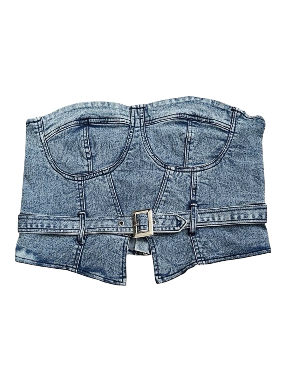 Thrill Jeans Strapless Corset Top Womens Large Denim Blue Acid Wash Bustier
